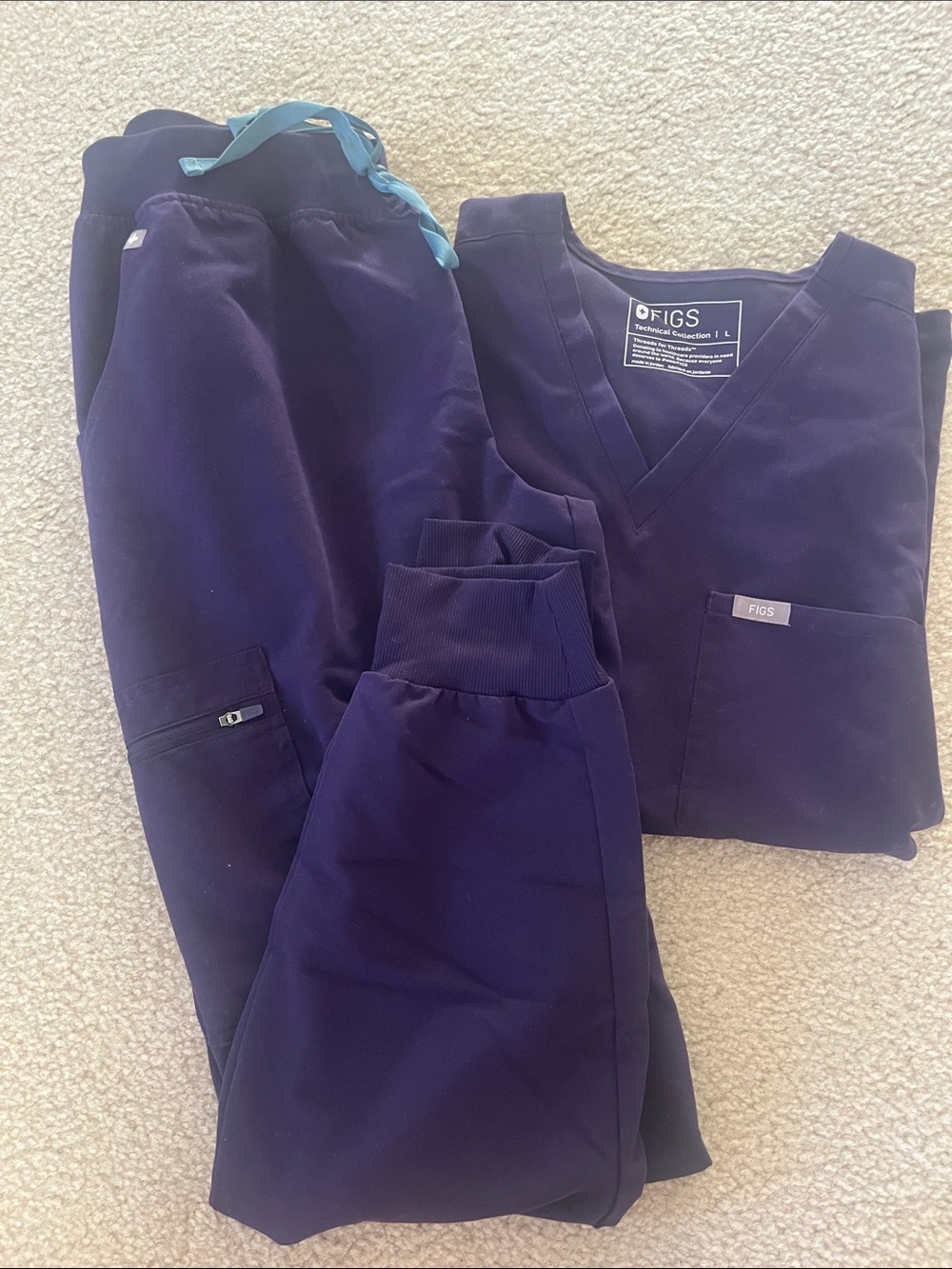 FIGS Purple Jam Catarina Scrub Top and Zamora Jogger Pants Set